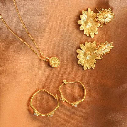 Double Daisy Flower Earrings 18ct Gold Plate