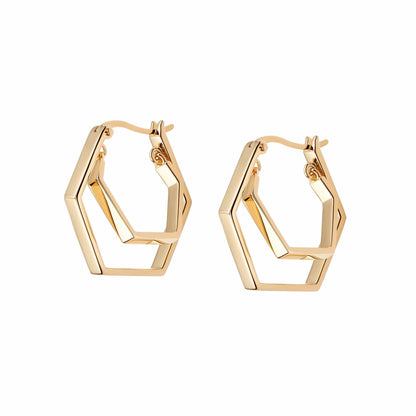 Double Hexagon Hoop Earrings 18ct Gold Plate