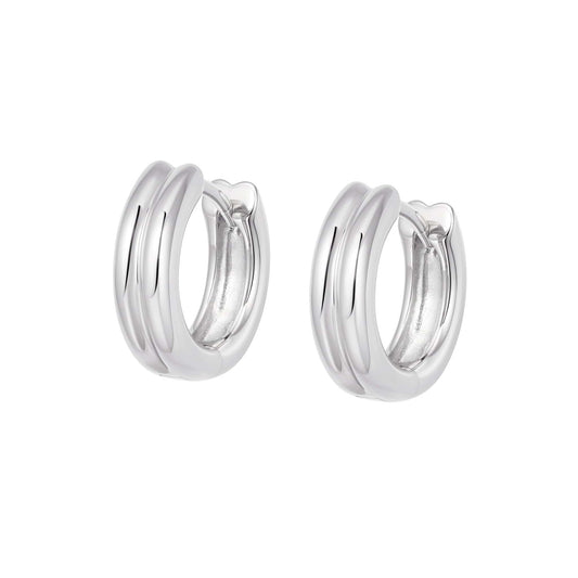 Double Ridge Huggie Hoop Earrings Sterling Silver