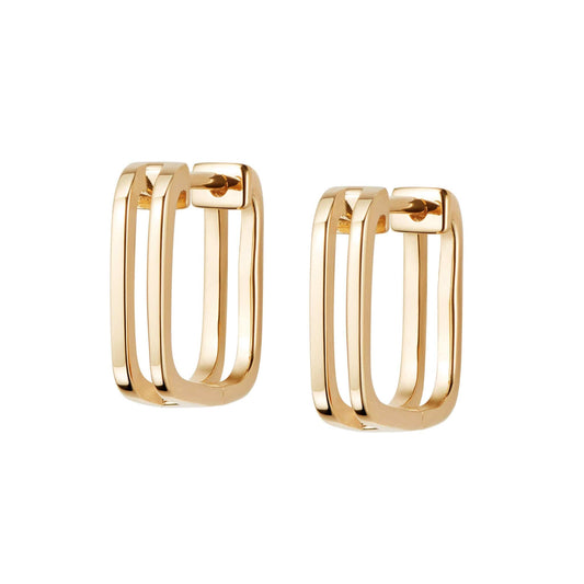 Double Square Huggie Hoop Earrings 18ct Gold Plate
