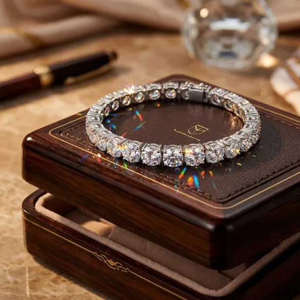 💎D-Color Moissanite Tennis Bracelet – 4mm Stones with 14K Gold Plating & Double Safety Clasp