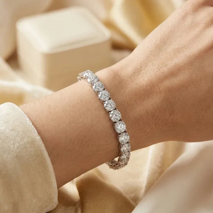💎D-Color Moissanite Tennis Bracelet – 4mm Stones with 14K Gold Plating & Double Safety Clasp