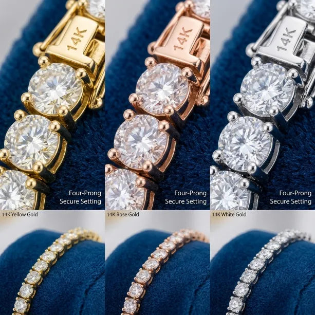 💎D-Color Moissanite Tennis Bracelet – 4mm Stones with 14K Gold Plating & Double Safety Clasp