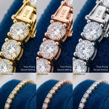 💎D-Color Moissanite Tennis Bracelet – 4mm Stones with 14K Gold Plating & Double Safety Clasp