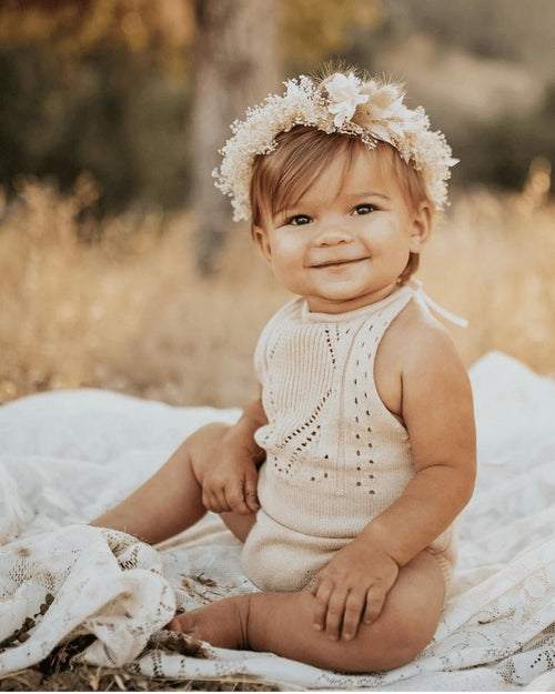 Drake Crochet Halter Romper - Vanilla Cream