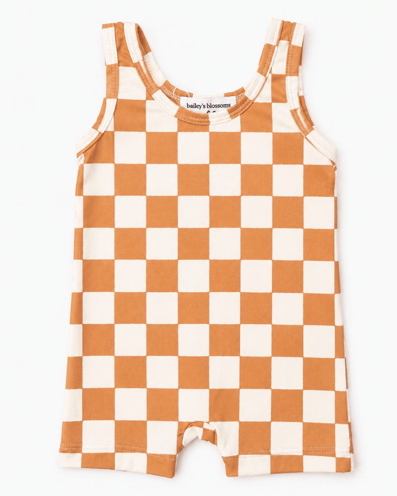 Gigi Bikeshort Romper - Orange Sunrise Check