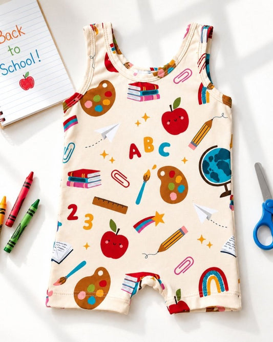 Gigi Bikeshort Romper - Schoolhouse Cutie