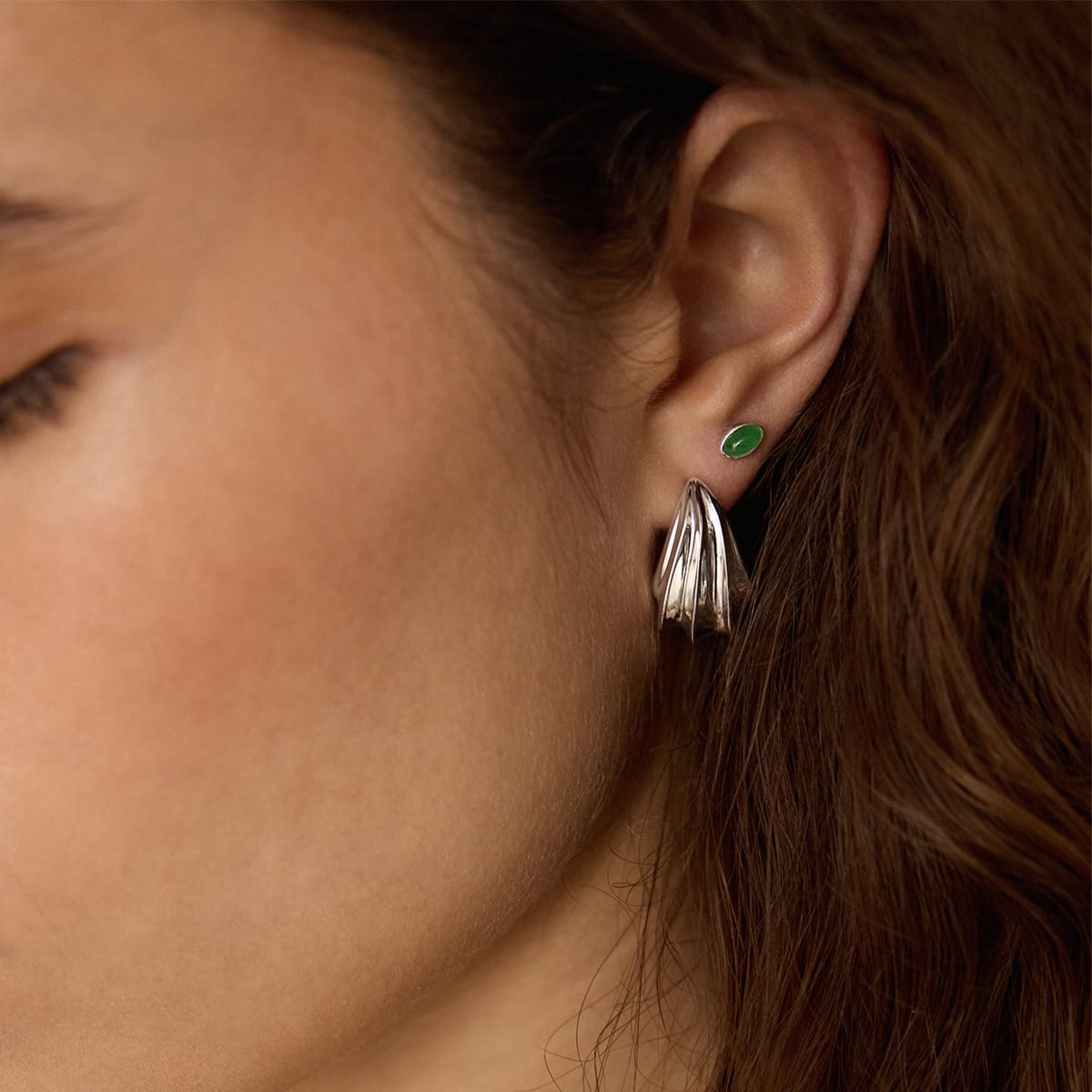 Green Aventurine Oval Stud Earrings Sterling Silver