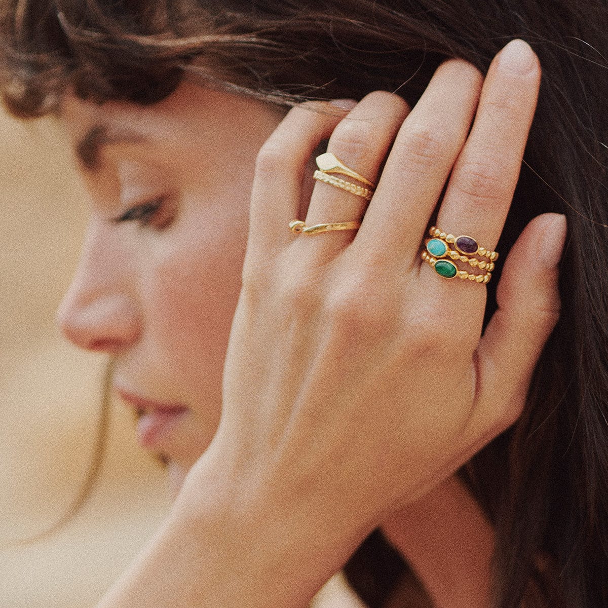 Healing Stone Bobble Ring 18ct Gold Plate