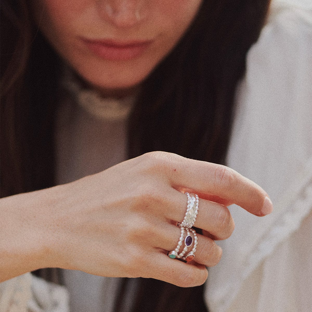 Healing Stone Bobble Ring Sterling Silver