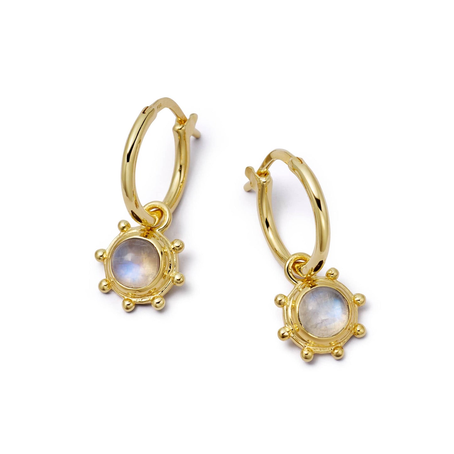 Rainbow Moonstone Healing Stone Charm Earrings 18ct Gold Plate