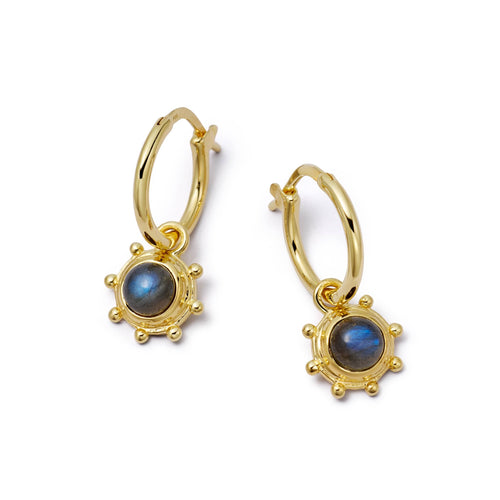 Labradorite Healing Stone Charm Earrings 18ct Gold Plate
