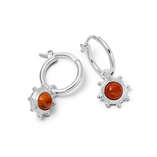 Red Coral Healing Stone Charm Earrings Sterling Silver