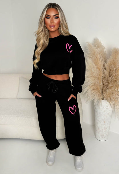 Heart Of Mine Black Graffiti Heart Sweatshirt & Jogger Co-Ord Set