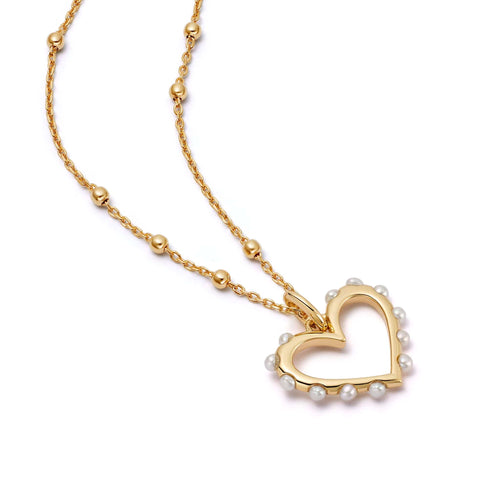 Heart Pearl Pendant Necklace 18ct Gold Plate