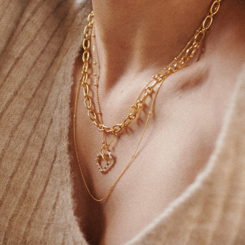 Heart Pearl Pendant Necklace 18ct Gold Plate