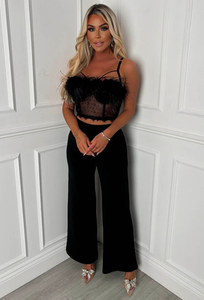 I See Fire Black High Waisted Wide Leg Trousers Short Leg Length