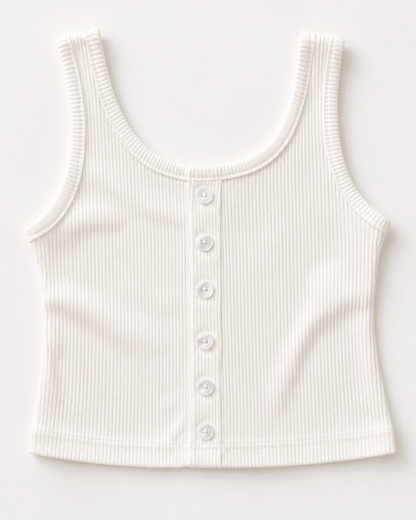 Josie Button Front Ribbed Tank - Crisp White