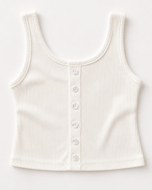 Josie Button Front Ribbed Tank - Crisp White