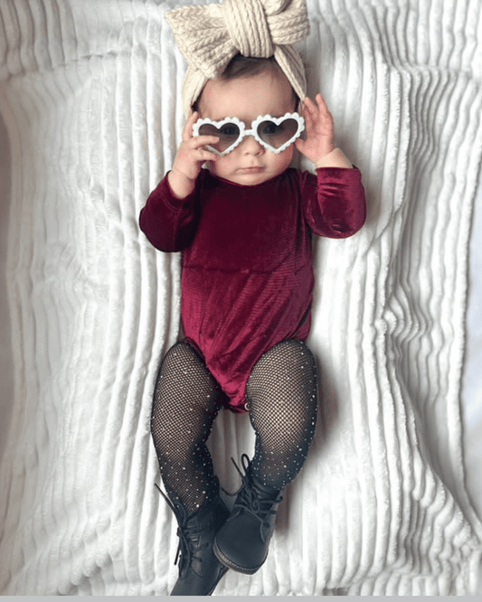 Livee Long Sleeve Velour Leotard - Cranberry