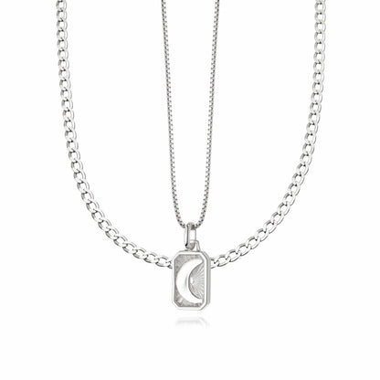 Luna Curb Necklace Layering Set Sterling Silver