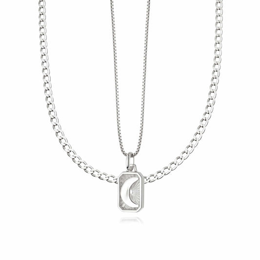 Luna Curb Necklace Layering Set Sterling Silver