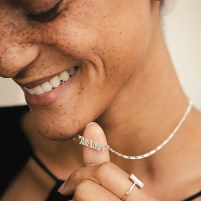 Mother of Pearl & Mama Necklace Layering Set Sterling Silver