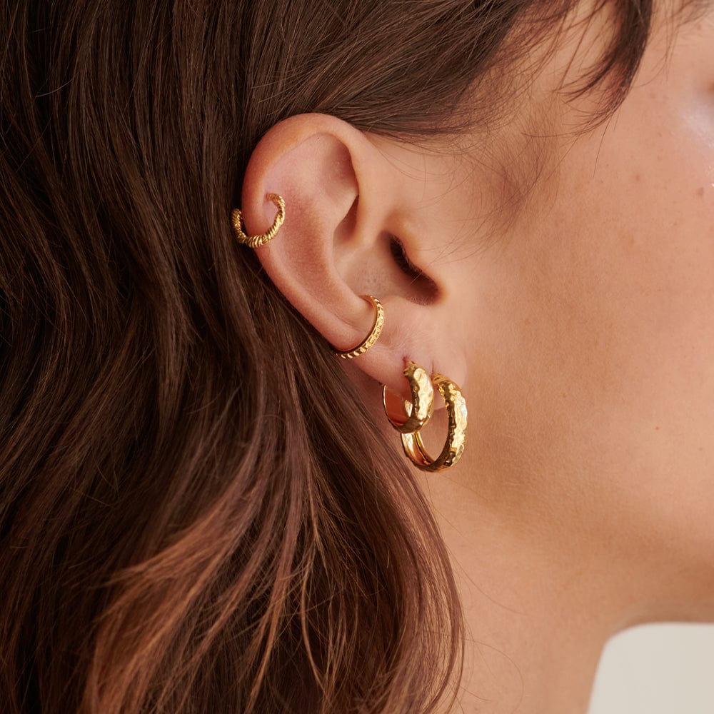 Midi Textured Hoop Earrings 18ct Gold Plate