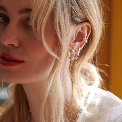 Midi Textured Hoop Earrings Sterling Silver