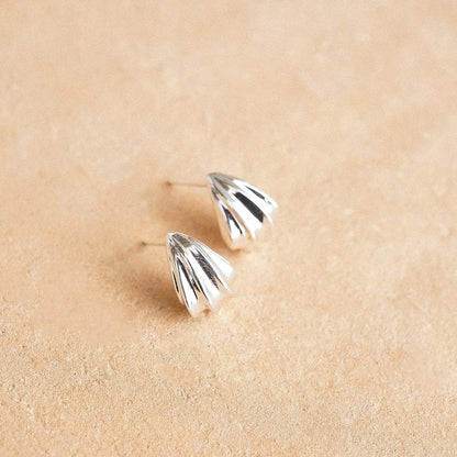Mini Wave Stud Earrings Silver Plate
