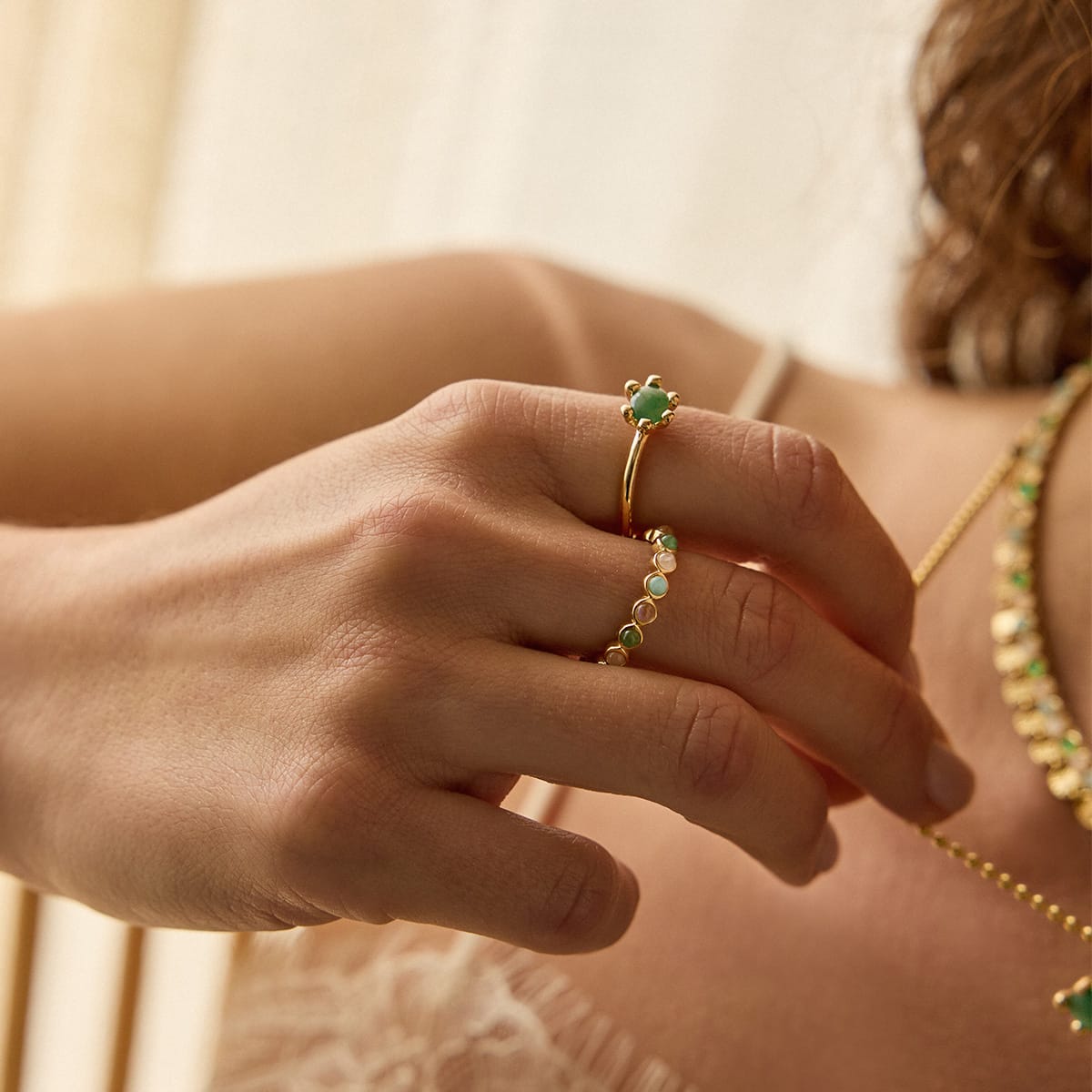Mixed Gemstone Tennis Ring 18ct Gold Plate
