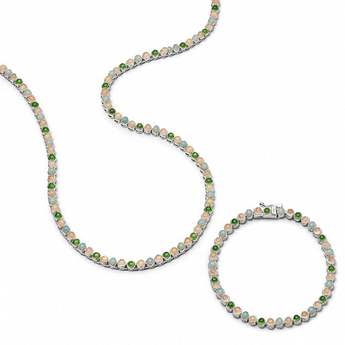 Mixed Gemstone Tennis Set Silver Plate
