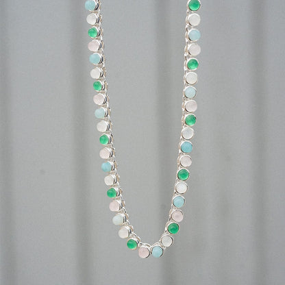 Mixed Gemstone Tennis Set Silver Plate
