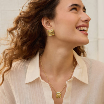 Oversized Strata Square Studs Earrings 18ct Gold Plate