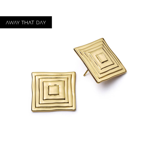 Oversized Strata Square Studs Earrings 18ct Gold Plate