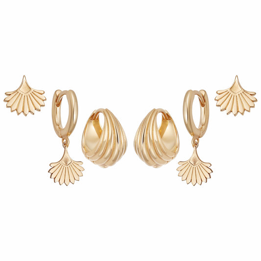 Palm Fan Earring Layering Set