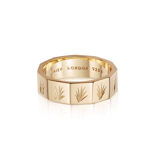 Engraved Geometric Band Ring 18ct Gold Plate