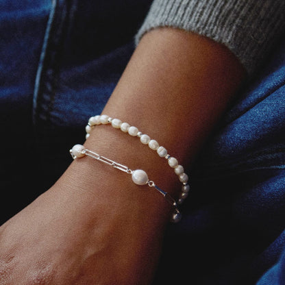 Pearl Chunky Chain Bracelet Sterling Silver