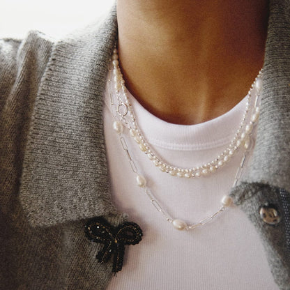 Pearl Chunky Chain Necklace Sterling Silver