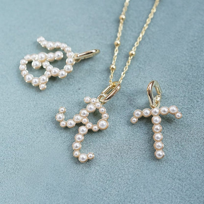 Pearl Initial Charm Necklace 18ct Gold Plate