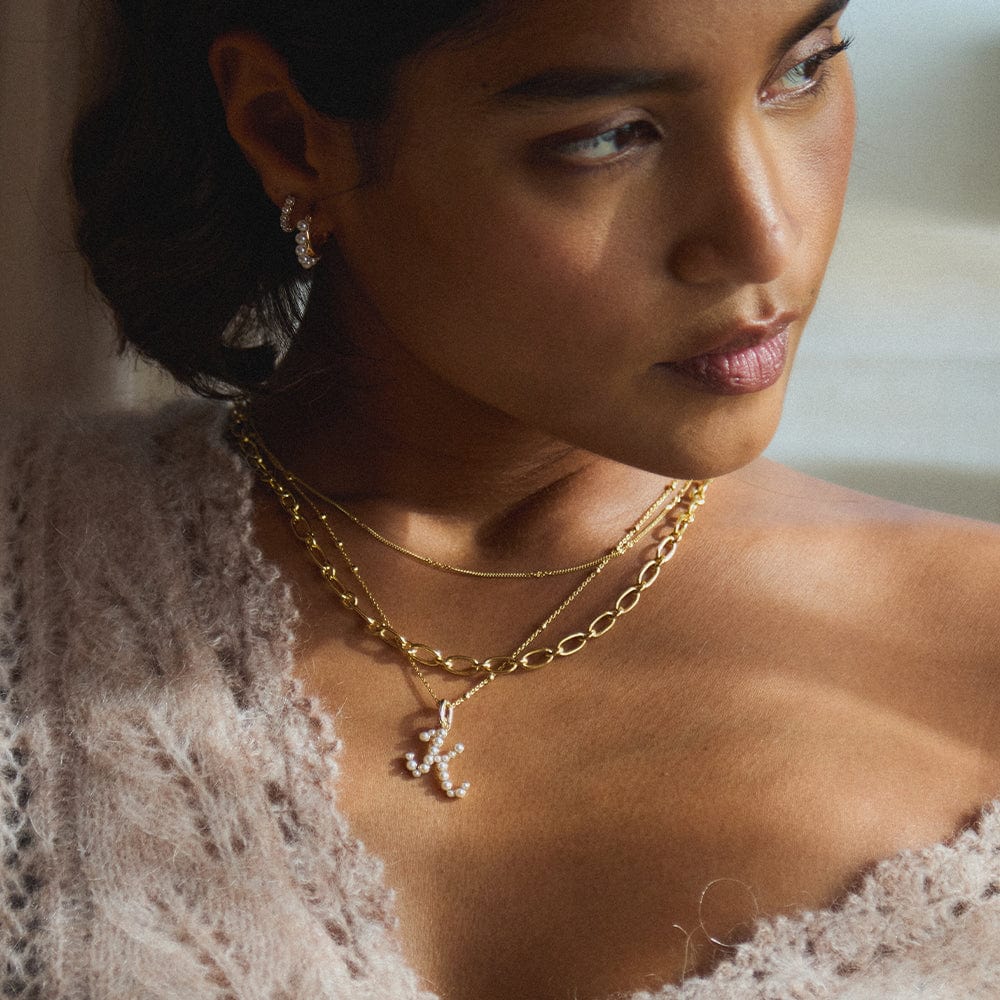 Pearl Initial Charm Necklace 18ct Gold Plate