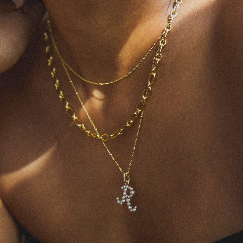 Pearl Initial Charm Necklace 18ct Gold Plate