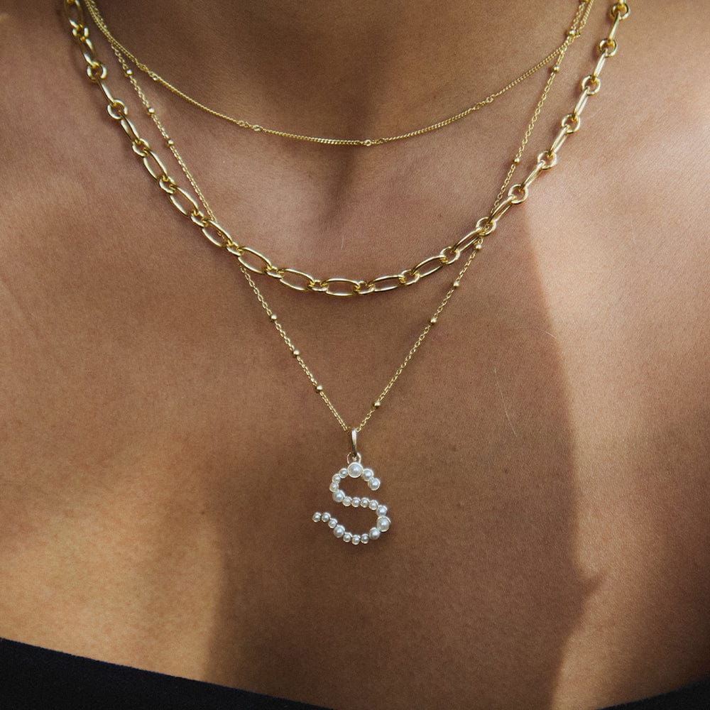 Pearl Initial Charm Necklace 18ct Gold Plate