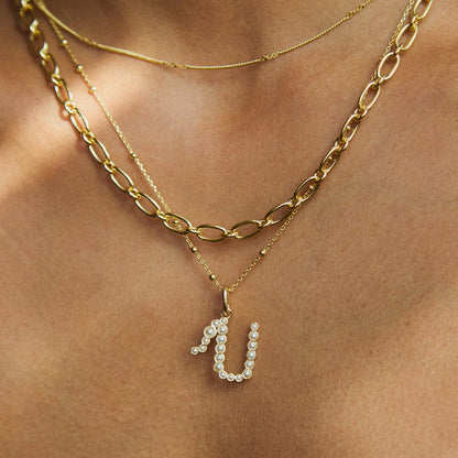 Pearl Initial Charm Pendant 18ct Gold Plate