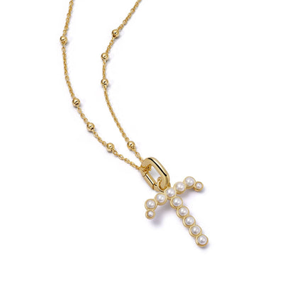 Pearl Initial Charm Necklace 18ct Gold Plate