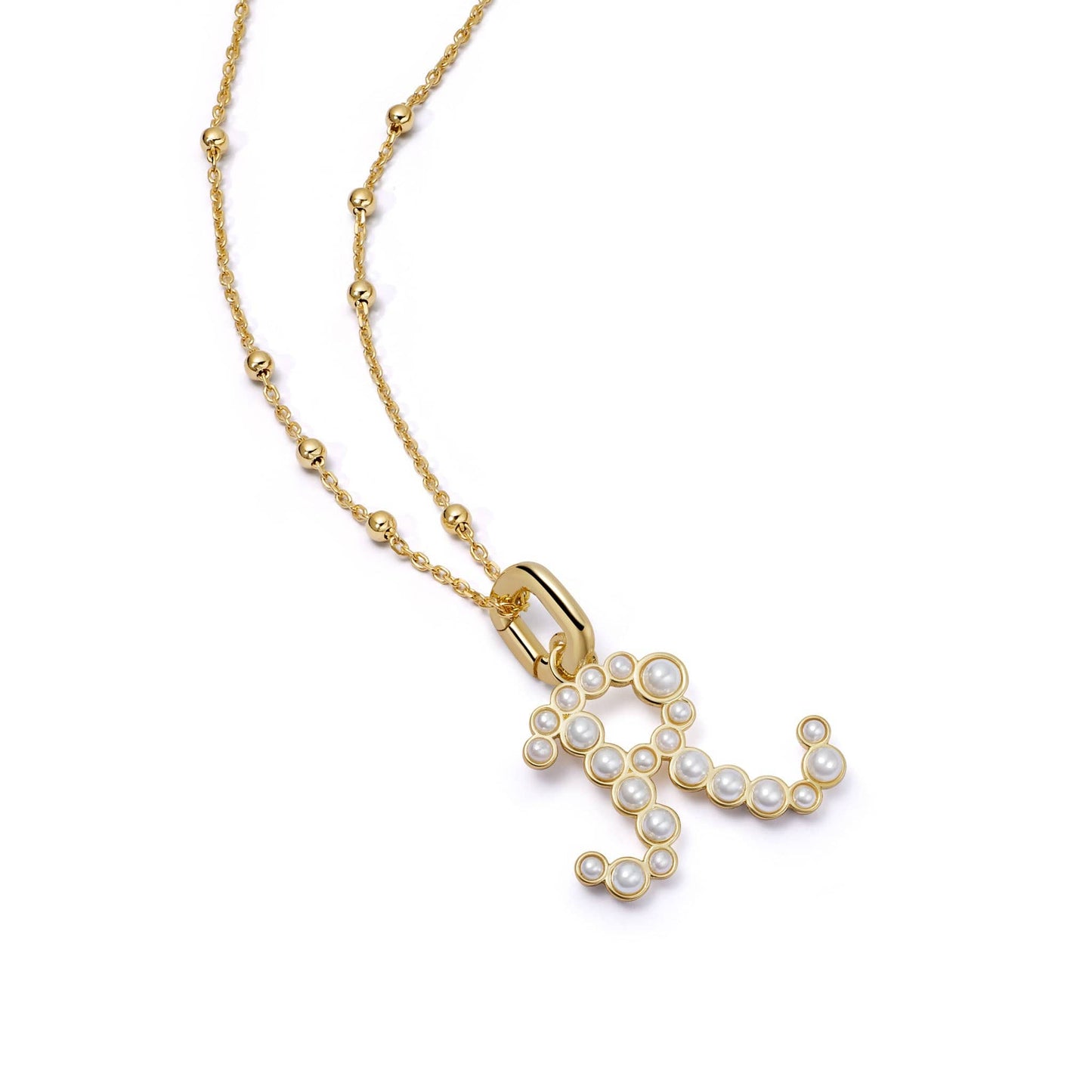Pearl Initial Charm Necklace 18ct Gold Plate