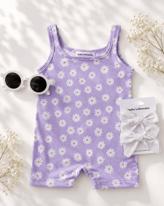 Piper Square Neck Bikeshort Romper - Lavender Bloom