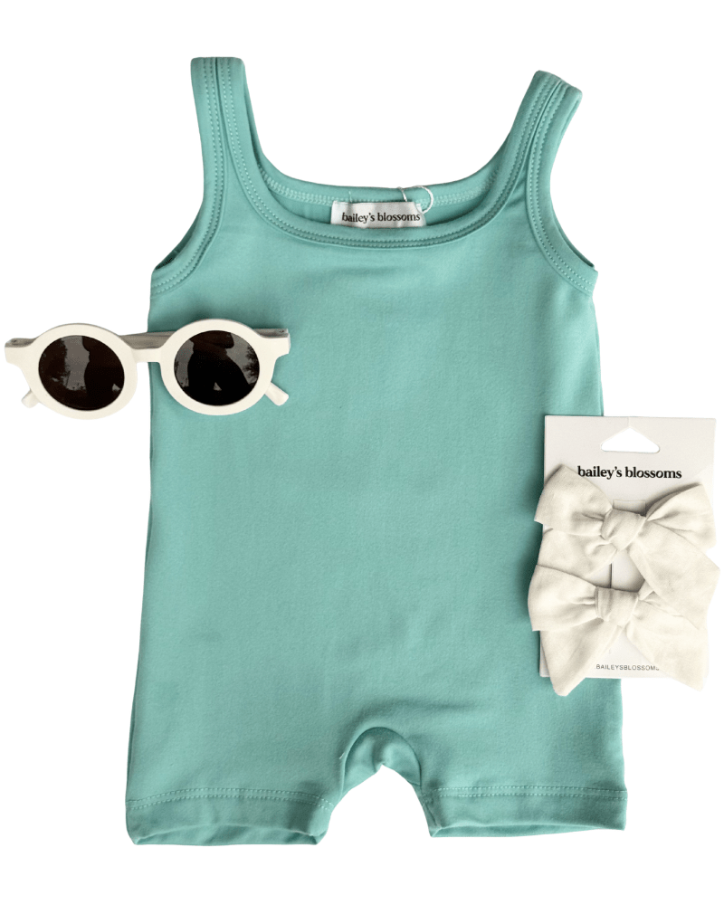 Piper Square Neck Bikeshort Romper - Mint Mist