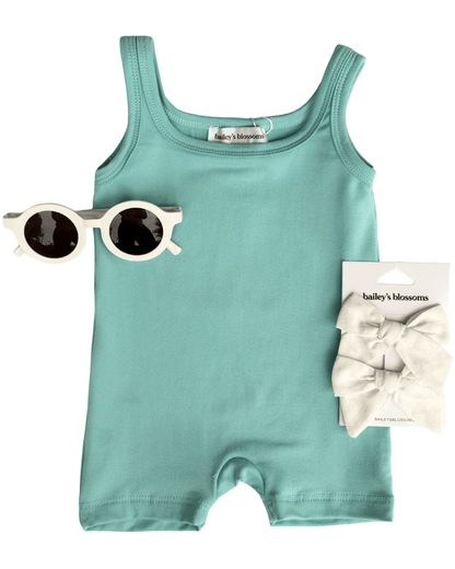 Piper Square Neck Bikeshort Romper - Mint Mist