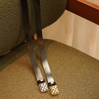 Polly Black Leather Belt 18ct Gold Plate